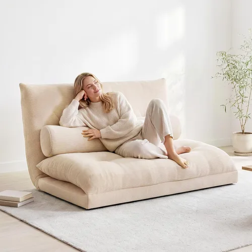 Miniatura 2 de Giantex Sofá de suelo ajustable con 2 almohadas, sofá cama plegable multifuncional de 6 posiciones, asiento de piso de gamuza multifuncional
