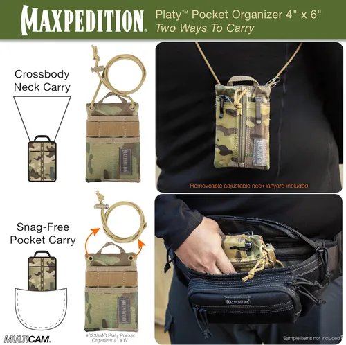Miniatura 5 de MAXPEDITION Organizador de Bolsillo Platy, Bolsa de Herramientas EDC Duradera para Hombres, Cartera de Cuello con Cordón Paracord, Sostiene