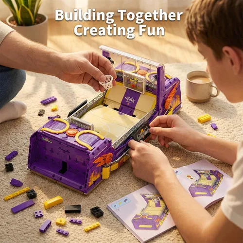 Miniatura 4 de Juego de bloques de construcción de máquina de pinball para adultos, juego de mesa motorizado de baloncesto con luces y música, juguetes STEM ideas