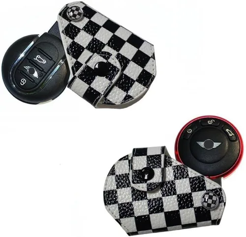 Miniatura 3 de iJDMTOY Funda para llavero con diseño a cuadros y negro y blanco compatible con Mini Cooper R55 R56 R57 R58 R59 R60 R61 F55 F56