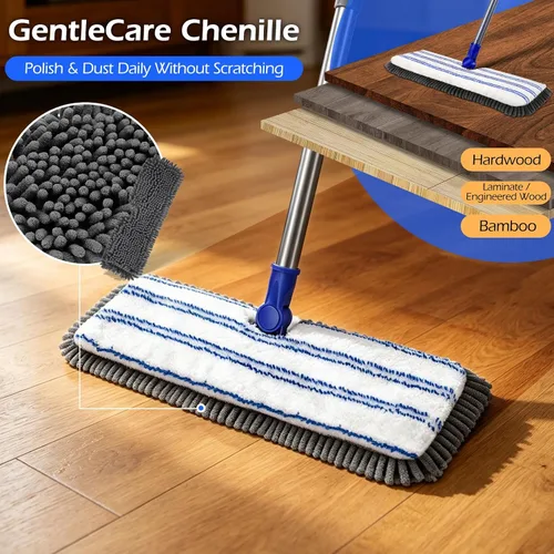 Miniatura 6 de MASTERTOP Escoba de microfibra para polvo, trapeadores planos de doble cara para pisos de madera dura con 4 almohadillas reutilizables, trapeadores