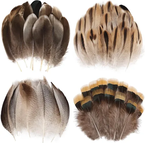 Miniatura 14 de THARAHT 24 plumas naturales manchadas de 4 estilos de plumas de ave de Guinea de 6 a 8 pulgadas a granel para manualidades, ropa, joyería
