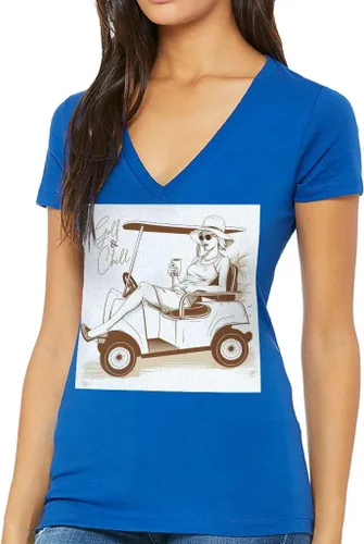 Miniatura 2 de Cool Golf - Camiseta con cuello en V para mujer, camiseta de moda, Negro