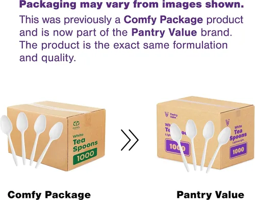 Miniatura 6 de Pantry Value [1000 unidades] Cucharas de plástico blancas ligeras, cubiertos desechables para fiestas, eventos y cenas (paquete anteriormente cómodo)