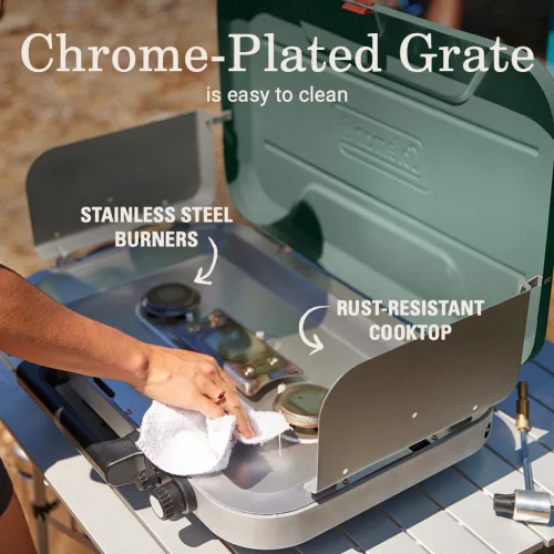 Miniatura 7 de Coleman Cascade 328 - Estufa de campamento de 3 quemadores, superficie de cocción portátil con 28,000 BTU, encendido sin fósforos y protectores