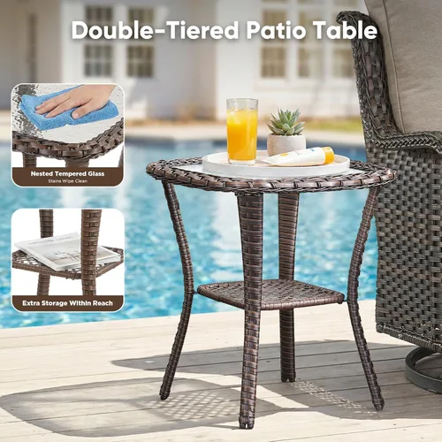 Miniatura 9 de Belord Juego de Muebles de Patio Mecedora Giratoria - 3 Piezas Sillas Mecedoras Deslizantes para Exteriores con Mesa Auxiliar Pequeña