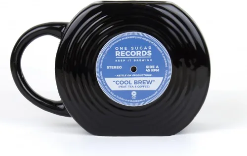Gift Republic Taza de café retro con diseño de disco de vinilo, regalo para amantes de la música, regalo grande y retro, regalo de cumpleaños o