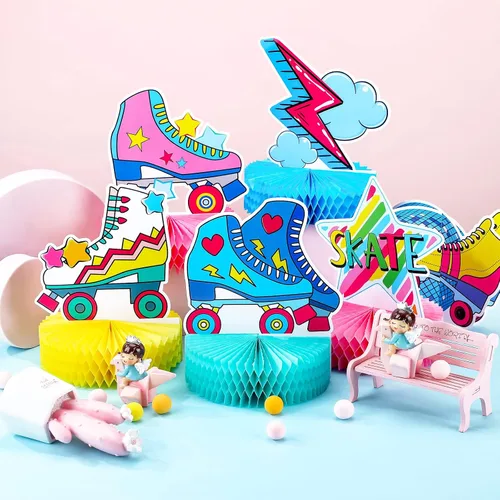 Miniatura 3 de Hotop 9 piezas de decoraciones de fiesta de patinaje sobre ruedas de los años 90, centros de mesa retro de los años 80 y 90 para fiestas