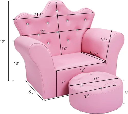 Miniatura 3 de Sofá para niños de Costzon, sofá tapizado para niños con otomano, sofá de princesa con decoración de diamantes, otomano, silla para niños de PVC