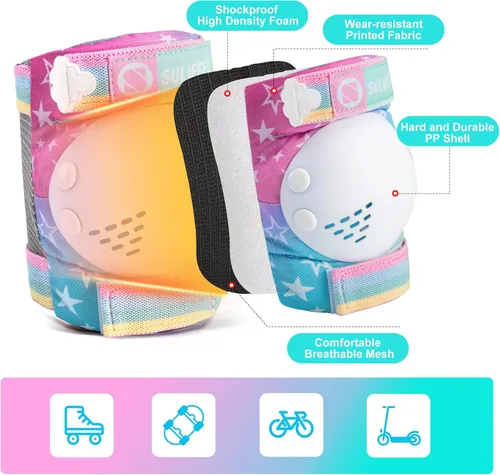 Miniatura 6 de SULIFEEL Patines ajustables para principiantes con rodilleras de unicornio arcoíris verde y rosa