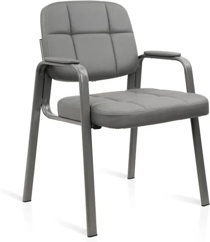 Miniatura 30 de CLATINA Silla de cuero para invitados de oficina, silla de recepción sin ruedas con reposabrazos y soporte de madera, sillón de escritorio