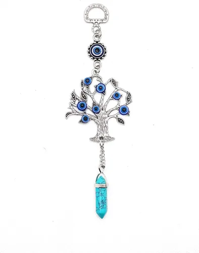 Miniatura 10 de LUCKBOOSTIUM Amuleto plateado con árbol de la vida con ojo malvado azul y piedra preciosa de cristal, dije para crecimiento, fuerza, protección