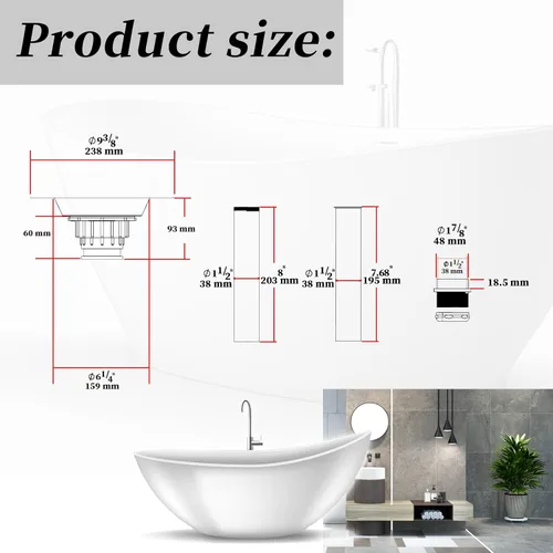 Miniatura 4 de Kit de bañera independiente con tubo de cola de acero inoxidable y adaptador de PVC compatible con todas las bañeras independientes, bañeras