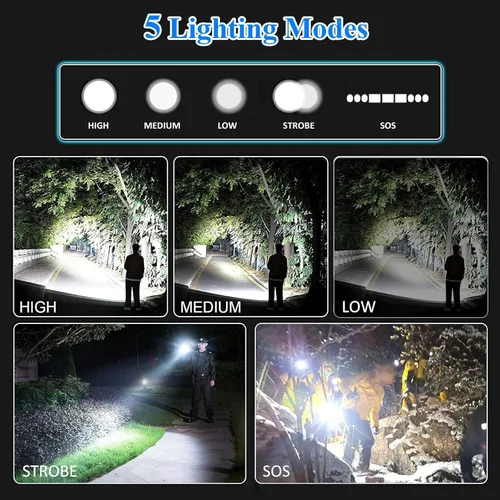 Miniatura 3 de Linternas magnéticas recargables de alto lúmenes, 2 paquetes, 990,000 L de lúmenes altos, luz LED táctica súper brillante de mano con 5 modos, USB