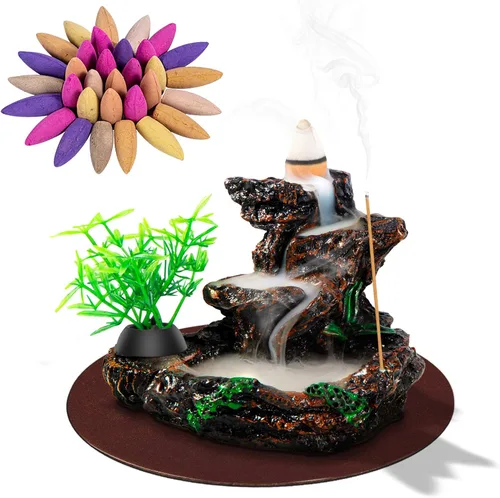 Miniatura 9 de DK177 Soporte de incienso en cascada, quemador de incienso de cerámica, reflujo de cerámica, fuente de incienso zen, máquina difusora, soporte