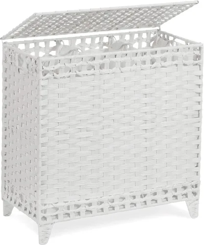 Miniatura 12 de Cesta para ropa sucia con 3 bolsas de forro extraíbles; cesta de lavandería de ratán tejida a mano de 132L con tapa y pies elevados; cesta de ropa