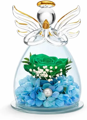 Miniatura 11 de ANLUNOB - Flores preservadas, regalos de cumpleaños y Navidad para mujeres, ángeles con bonitas rosas azules para regalos de boda y Acción de Gracias