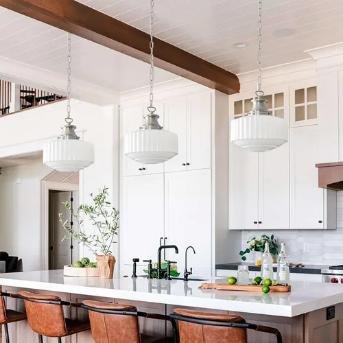 Miniatura 6 de Vintage Milk Glass Pendant Light Fixtures, 10.63" Milk Glass Chandelier, Brushed Nickel Pendant Lights Kitchen Island, Milk Glass Pendant Light for