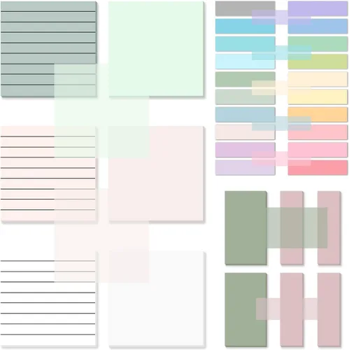 Miniatura 8 de Temiary 500 hojas de notas adhesivas transparentes de color macarrón de 3 x 3 pulgadas, impermeables Bloc de notas transparente, pestañas de libro