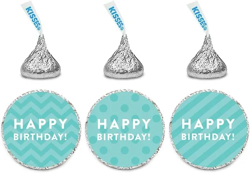 Miniatura 2 de Andaz Press Trío de etiquetas de gotas de chocolate, feliz cumpleaños, lunares, cheurón, rayas, aguamarina, paquete de 216, se adapta a recuerdos