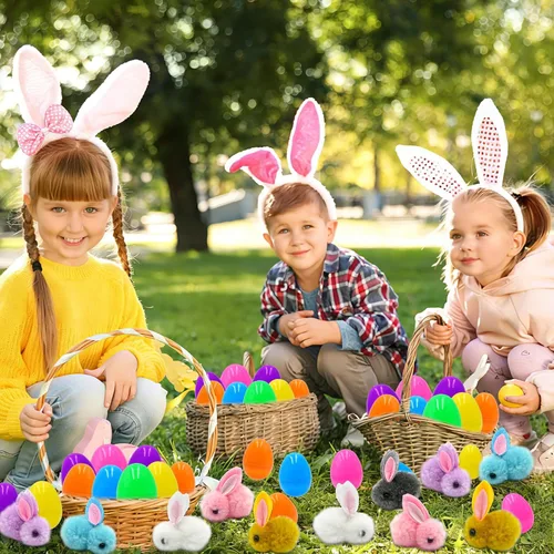 Miniatura 4 de Paquete de 24 juguetes de peluche rellenos de huevos de Pascua, coloridos rellenos de huevos de Pascua a granel para niños, adolescentes, niños