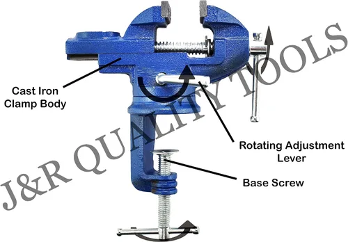 Miniatura 2 de VCT Tornillo de banco con base giratoria de sujeción de 2 pulgadas, soporte portátil para banco de trabajo, hogar, perforación, carpintería