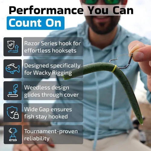 Miniatura 2 de Harmony Fishing - Razor Series Wacky Weedless WG Hooks - Los mejores anzuelos de pesca de lubina para The Wacky Rig y Neko Rig