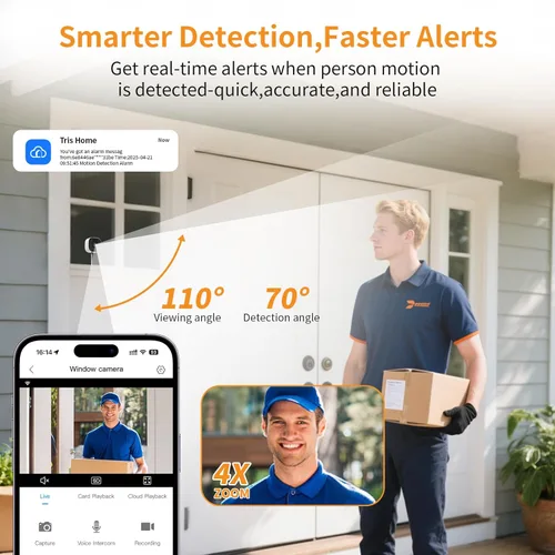 Miniatura 5 de Cámara de ventana de 3 MP 2K, cámara WiFi de 2.4 GHz y 5 GHz para interiores y exteriores, para seguridad en el hogar con visión nocturna a