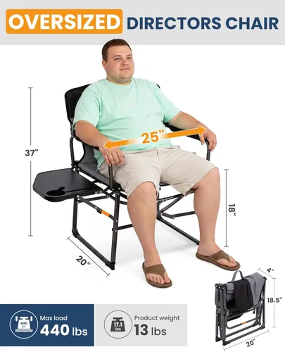 Miniatura 3 de KingCamp Silla de directores de campamento de gran tamaño para grandes y altos, sillas plegables resistentes de 440 libras con mesa auxiliar, sillas