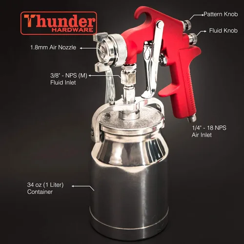 Miniatura 6 de Thunder Hardware 4001J - Pistola rociadora de alimentación por sifón de 34 onzas, boquilla de 0.06 pulgadas para una variedad de pinturas de baja