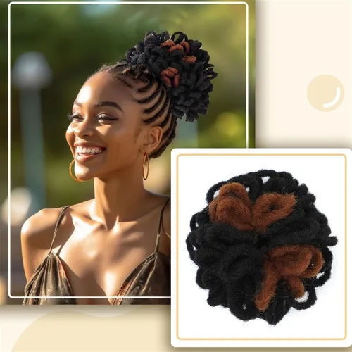 Miniatura 27 de DreadLocks Chignons Afro High Puff Cola de Caballo con Cordón Moño de Cabello Postizos Faux Locs Chignons con Clip Cola de Caballo para Mujeres