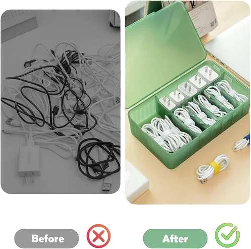 Miniatura 6 de Caja organizadora de cables extra ancha, cargador de viaje, estuche de almacenamiento para auriculares con tapa (amarillo crema)