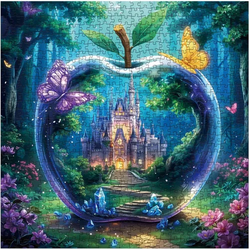 Miniatura 2 de Rompecabezas de castillo de manzana de fantasía para adultos de 1000 piezas, rompecabezas de mariposa de paisaje mágico, hermoso rompecabezas