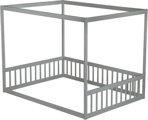 Miniatura 2 de Bellemave Marco de cama con dosel completo, cama Montessori, plataforma con dosel para niños, gris sin listones