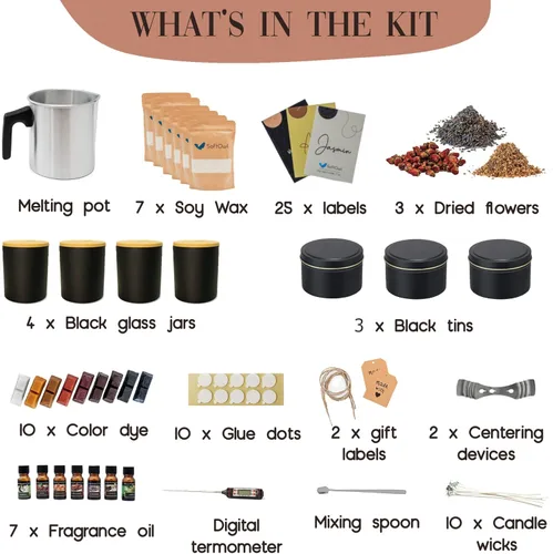 Miniatura 2 de SoftOwl Kit de fabricación de velas de soja premium, edición negra, juego completo, cera de soja, tarros y latas grandes de 7 onzas, 7 aromas Kit