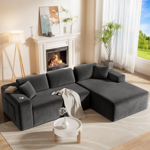 Miniatura 10 de CAMMOO Sofá seccional Cloud de 108 pulgadas, sofá seccional modular moderno con asiento profundo, sofás de pana sin estructura rígida con diván