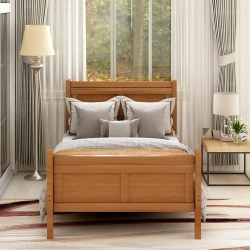 Miniatura 10 de Merax Base de cama de madera tamaño individual, base de colchón con cabecero, estribo, soporte de listones de madera, color espresso