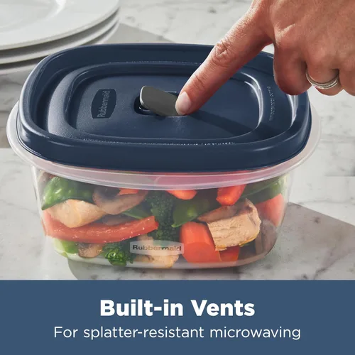 Miniatura 4 de Rubbermaid Easy Find Lids Recipientes de almacenamiento de alimentos con tapas ventiladas, juego de 26 piezas, color azul