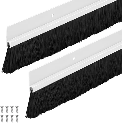 Miniatura 11 de Frienda Juego de 4 cepillos para puerta, cepillo de barrido inferior, burlete de aluminio para puerta con tornillos para huecos de hasta 1 pulgada