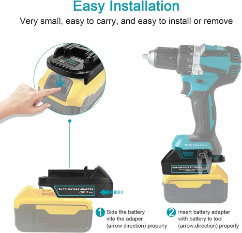 Miniatura 5 de Adaptador de batería DM18M con enchufe de carga USB y tipo C compatible con baterías Dewalt de 20 V y Milwaukee de 18 V, convierte a baterías Makita
