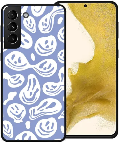 Miniatura 9 de Funda de teléfono para Samsung Galaxy S22 5G, rosa pastel y blanco, divertida sonrisa trippy derretida hippie sonriente calavera fantasma cara linda