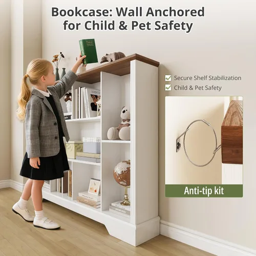Miniatura 7 de Estantería de almacenamiento de 10 cubos, moderno organizador de almacenamiento de madera de 3 niveles, estantería abierta con base para sala