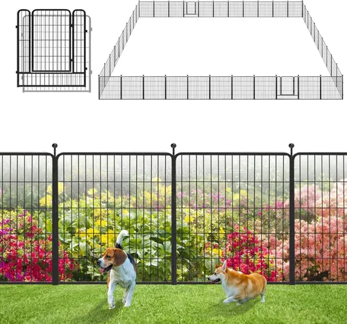 Miniatura 11 de Valla de Jardín con Puerta Cercado de Metal para Patio, 32 pulgadas x 23 pies 10 Paneles de Valla Sin Excavación Paneles de Valla Temporal