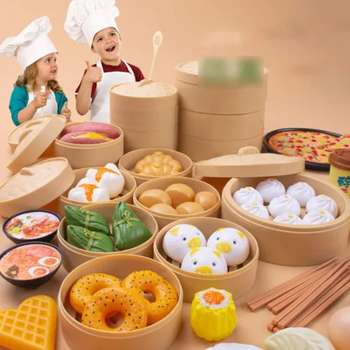 Miniatura 7 de NUOBESTY Juego de comida china para el desayuno, 58 piezas, juguetes de cocina con Dim Sum para cocinar alimentos para niños, juego de rol