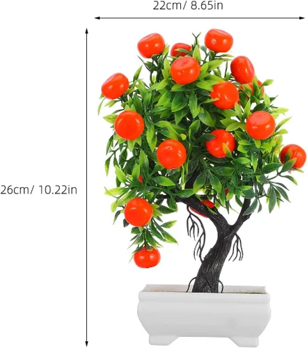 Miniatura 7 de HOMSFOU Árbol de kumquat simulado de imitación naranja bonsái con base de madera, pequeña planta de fruta artificial en maceta para el hogar