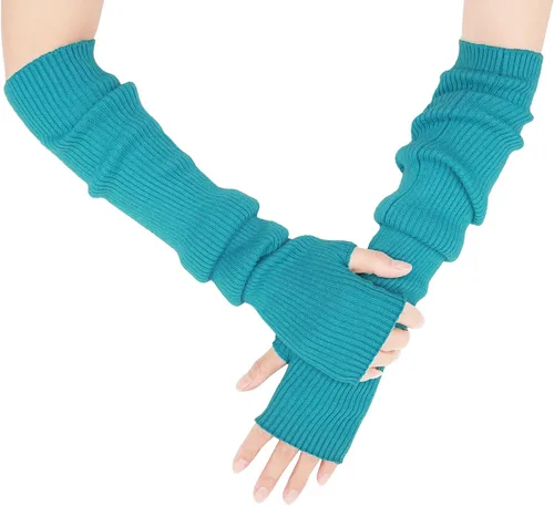 Miniatura 42 de Guantes cálidos de cachemira de brazo largo para mujer, guantes de invierno acogedores sin dedos, calentadores de brazos suaves, gran regalo