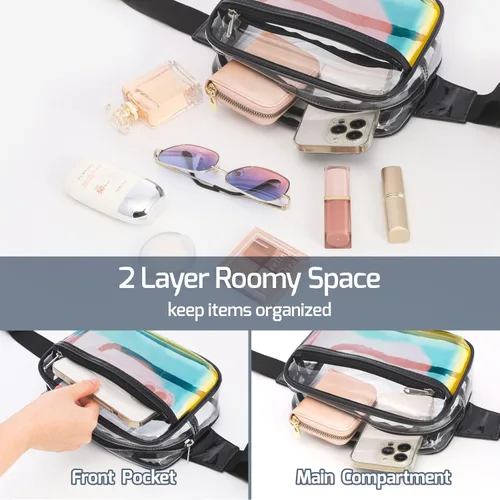 Miniatura 6 de Veckle Riñonera transparente aprobada para estadios, bolsa transparente para eventos en estadios, bolsa grande transparente para mujer, bolsa