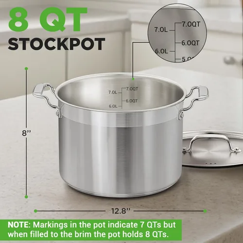 Miniatura 2 de NutriChef Olla resistente de 8 cuartos de galón con tapa de acero inoxidable – Olla de cocina compatible con inducción, ideal para sopas y guisos