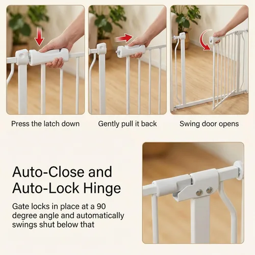 Miniatura 4 de Puertas de bebé extra anchas, puertas grandes y largas para perros para la casa, puertas, escaleras, puerta de presión para perros y mascotas, Blanco