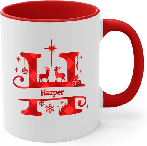 Miniatura 21 de Taza de café con inicial de decoración navideña con nombre, taza personalizada para mujeres y hombres, regalos con monograma, tazas de café